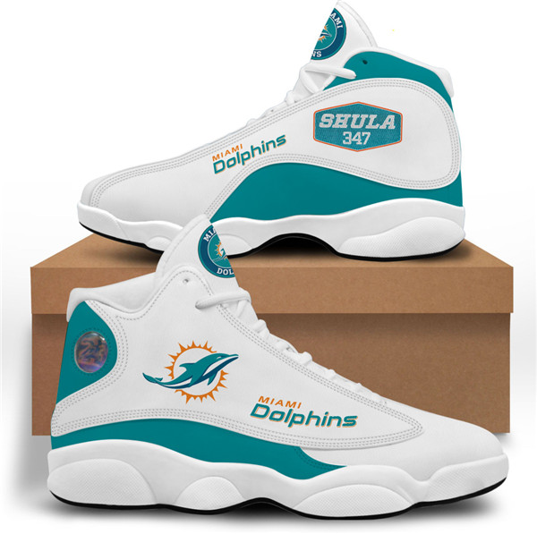 Men's Miami Dolphins AJ13 Series High Top Leather Sneakers 001 - Click Image to Close